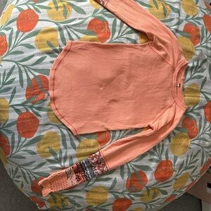 Free People Peach Top with Knitted Sleeves